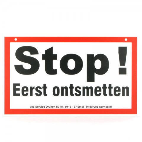 Ontsmettingsbordje "Stop eerst ontsmetten"
