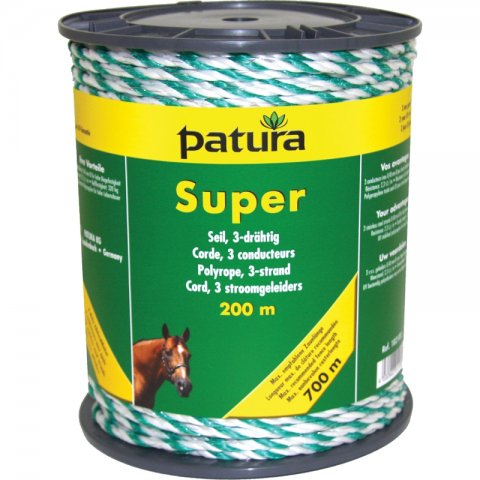 Patura super cord wit/groen, 200m rol