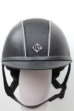 Charles Owen AYR8 Leather Piping Silver/Black Helm