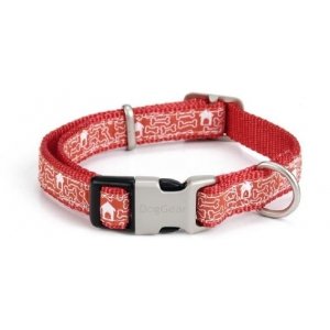 Nylon honden halsband bones rood - 20-30 cm x 10 mm