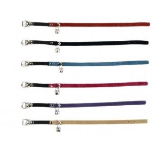 Suede kattenbandje met elastiek en bel - Zwart