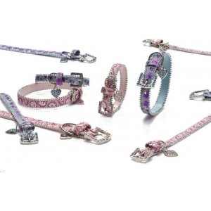 Luxo honden halsband chique roze en blauw - Roze 27 cm x 15 mm