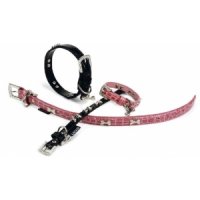 Luxo honden halsband roze en zwart - Roze 27 cm x 12 mm